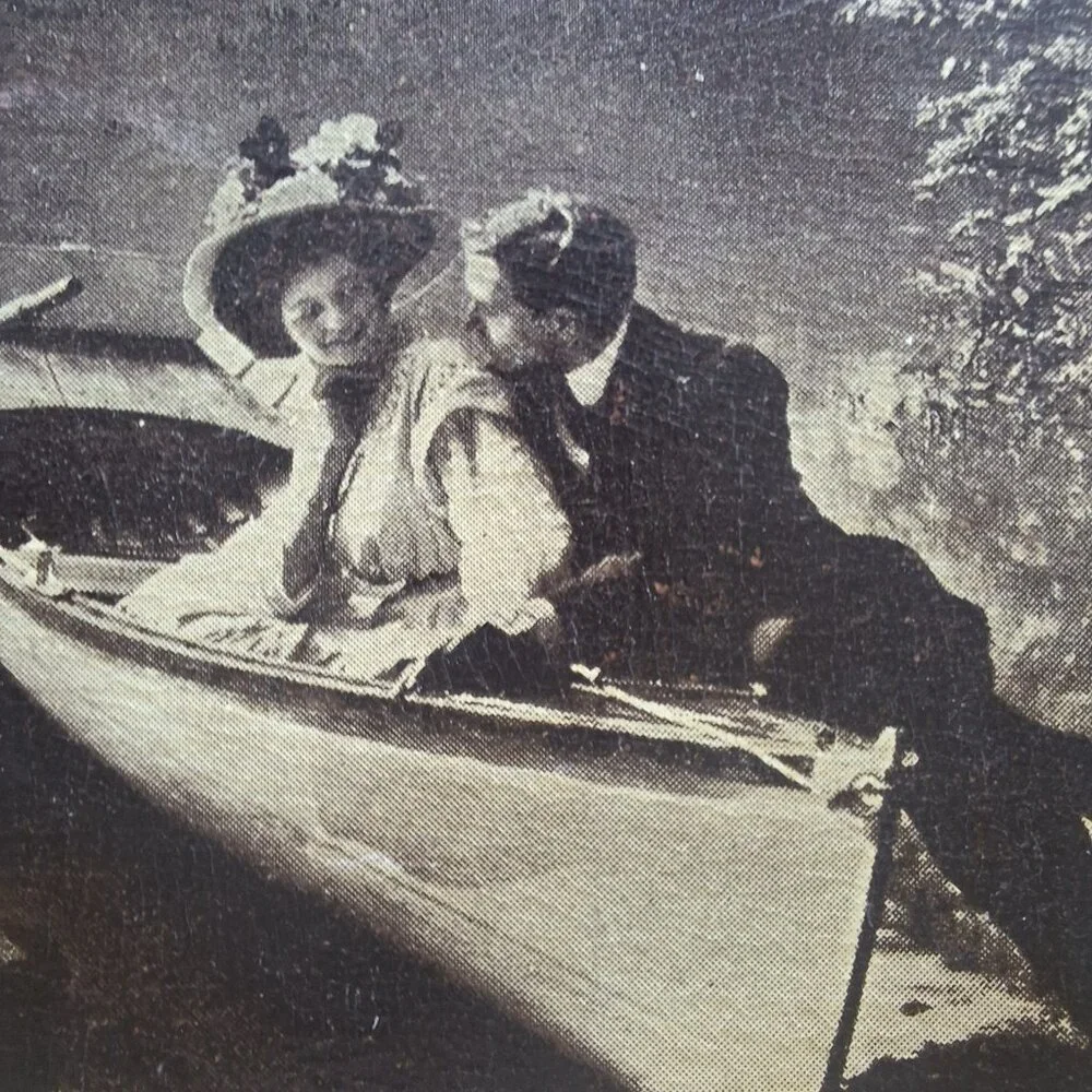 P J Plant 1910 Postcard Just Landed Rowboat Romance Antique Collectible Soo Mich